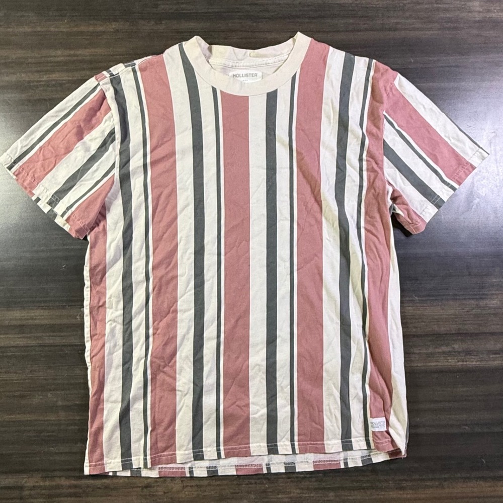 Hollister Co. Striped T Shirt Relaxed Fit Medium Pink Gray‎ Casual Top